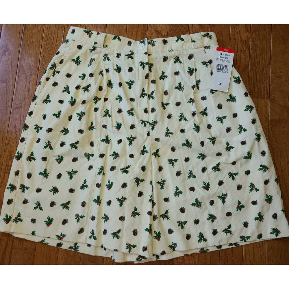Vtg 80s NEW Womens High Rise Corduroy Cotton Ivory Holiday Pinecones Sz 18 Pleat